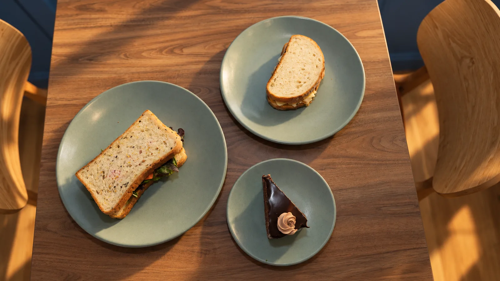 Toasties and cake on the table
